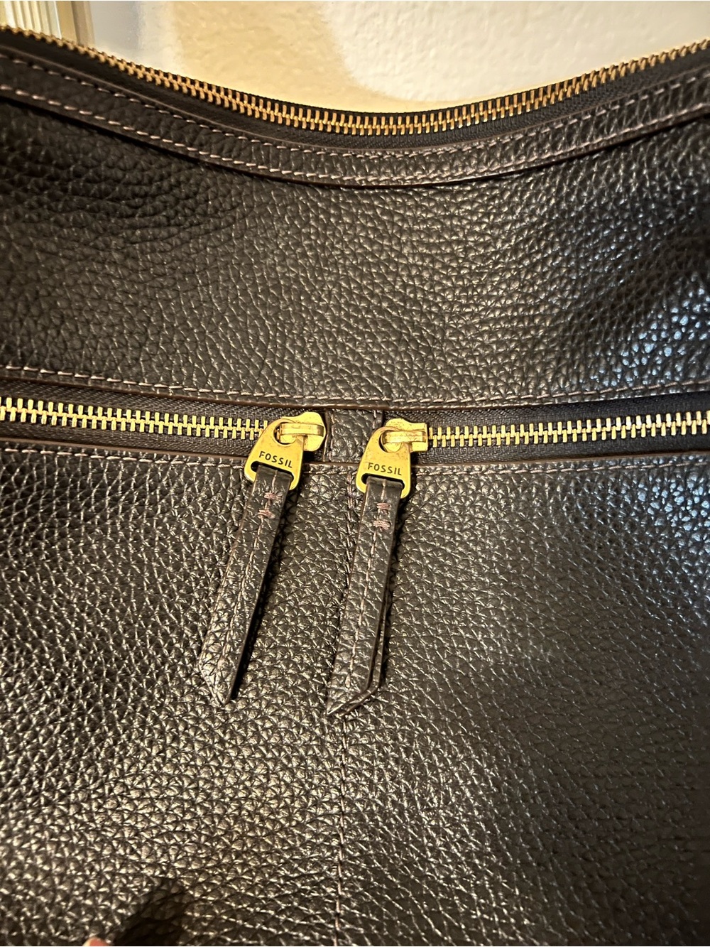 Black Leather Crossbody Bag with Gold Zippers - Picture 6 of 12